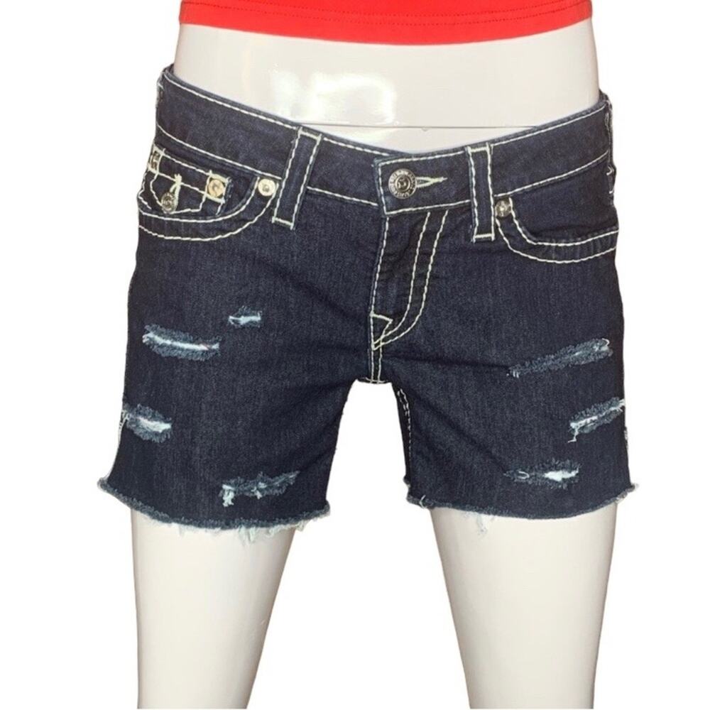 True Religion  custom cut distressed denim shorts 4 Working Pockets Size 30